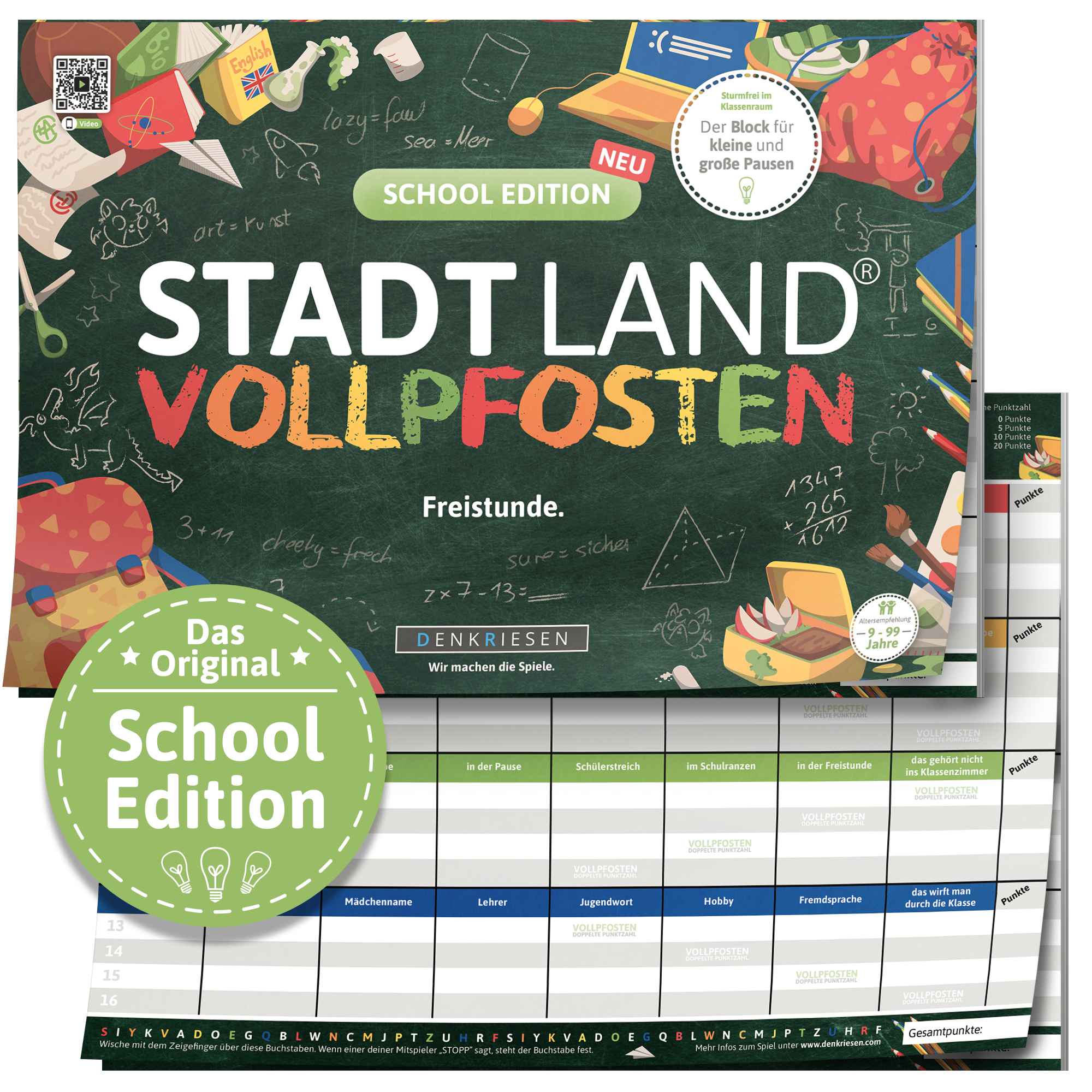 Stadt Land Vollpfosten School Edition – "Freistunde." | A4 Spielblock