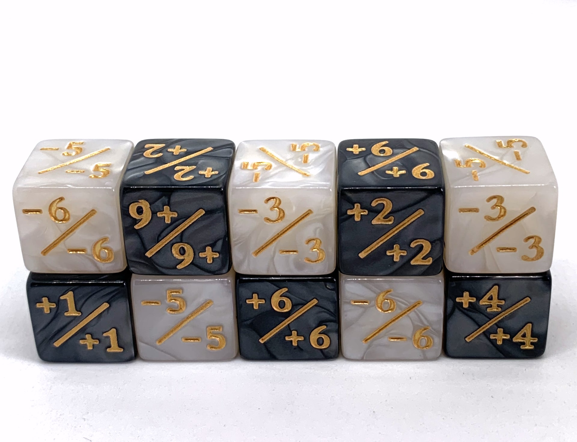 Würfelset Pearl D6: Counter Dice +/-, 6 Black + 6 White (12)