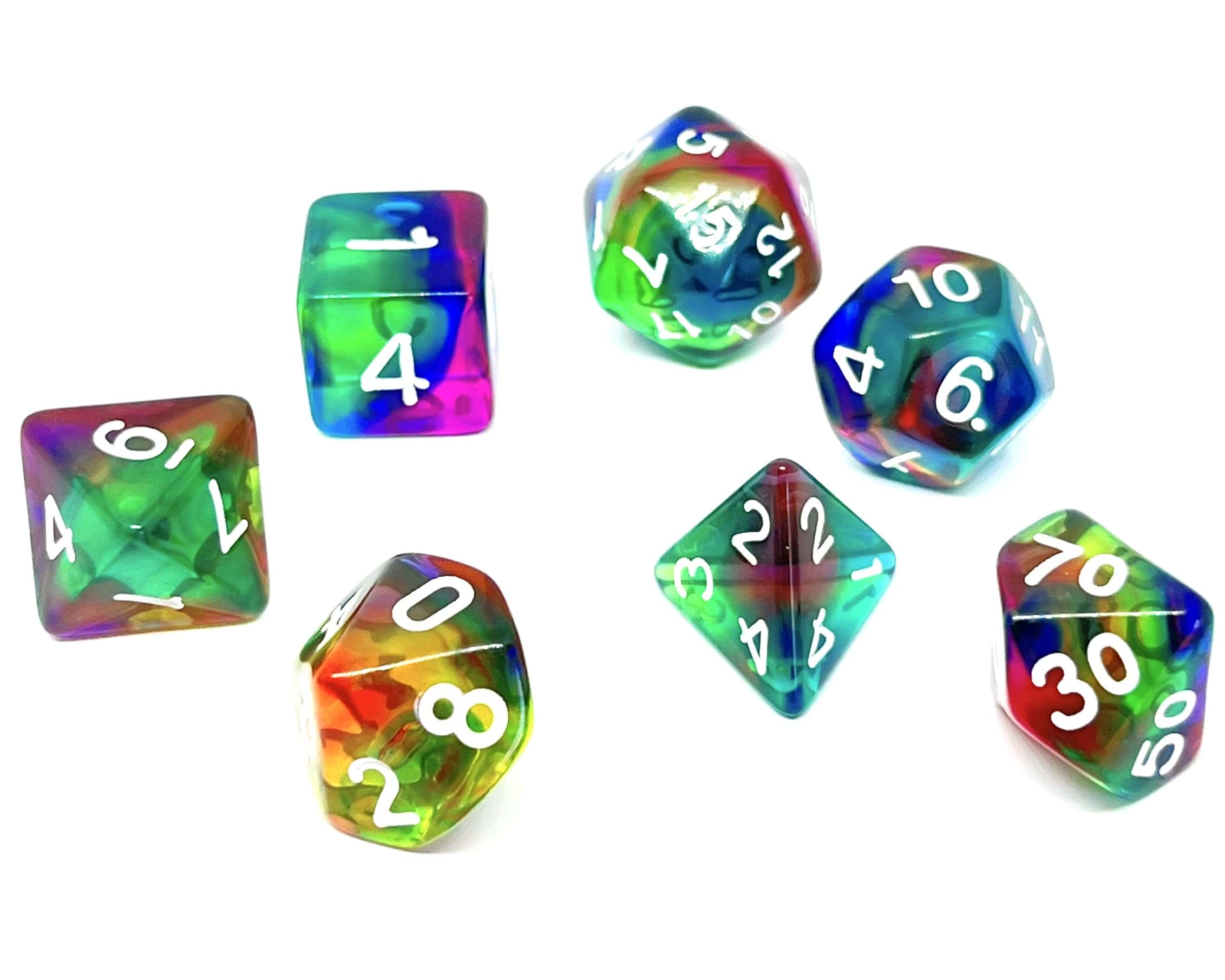 Würfelset Transparent: Rainbow Storm (7)