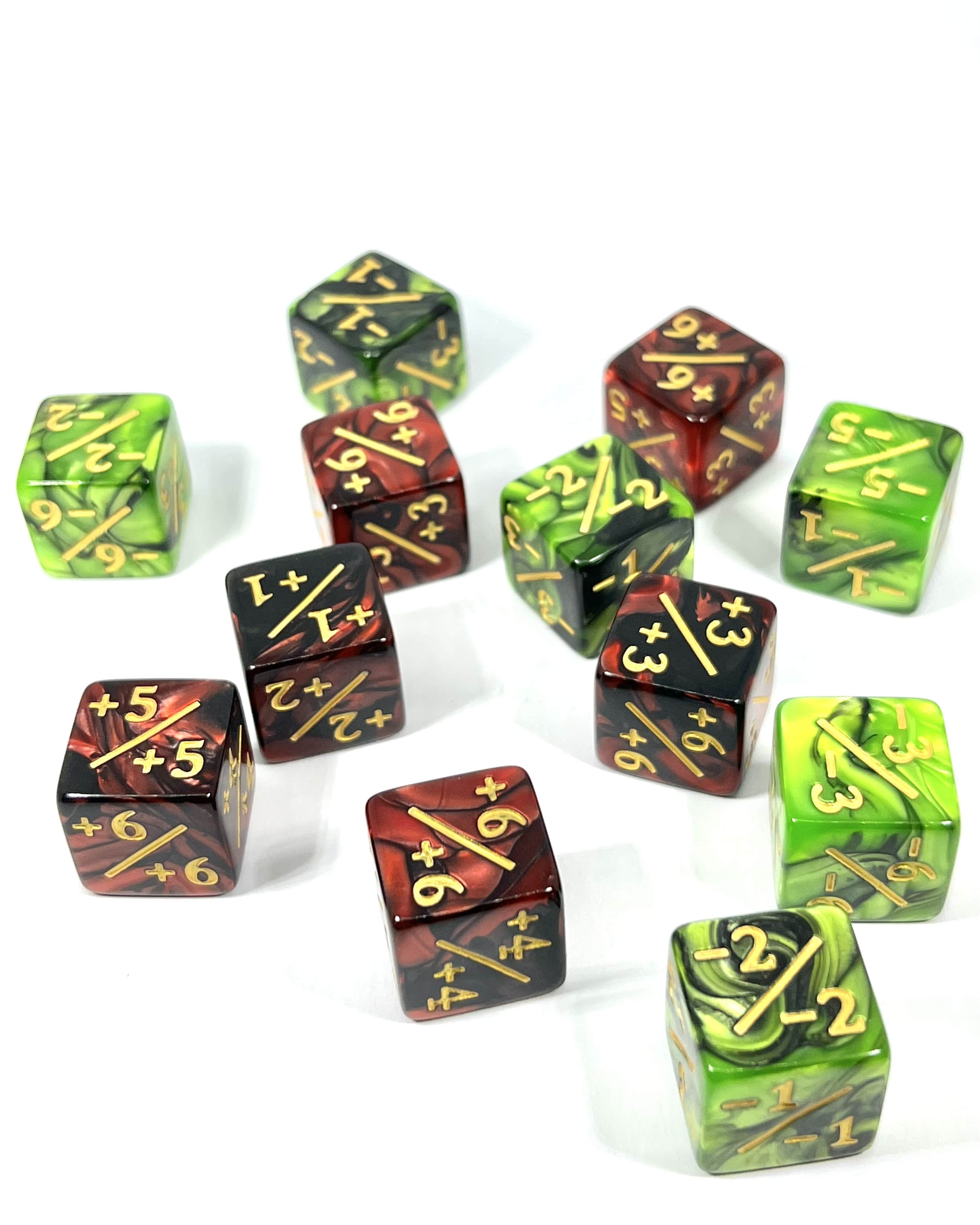 Würfelset 2-Toned D6: Counter Dice +/-, 6 Red + 6 Green (12)