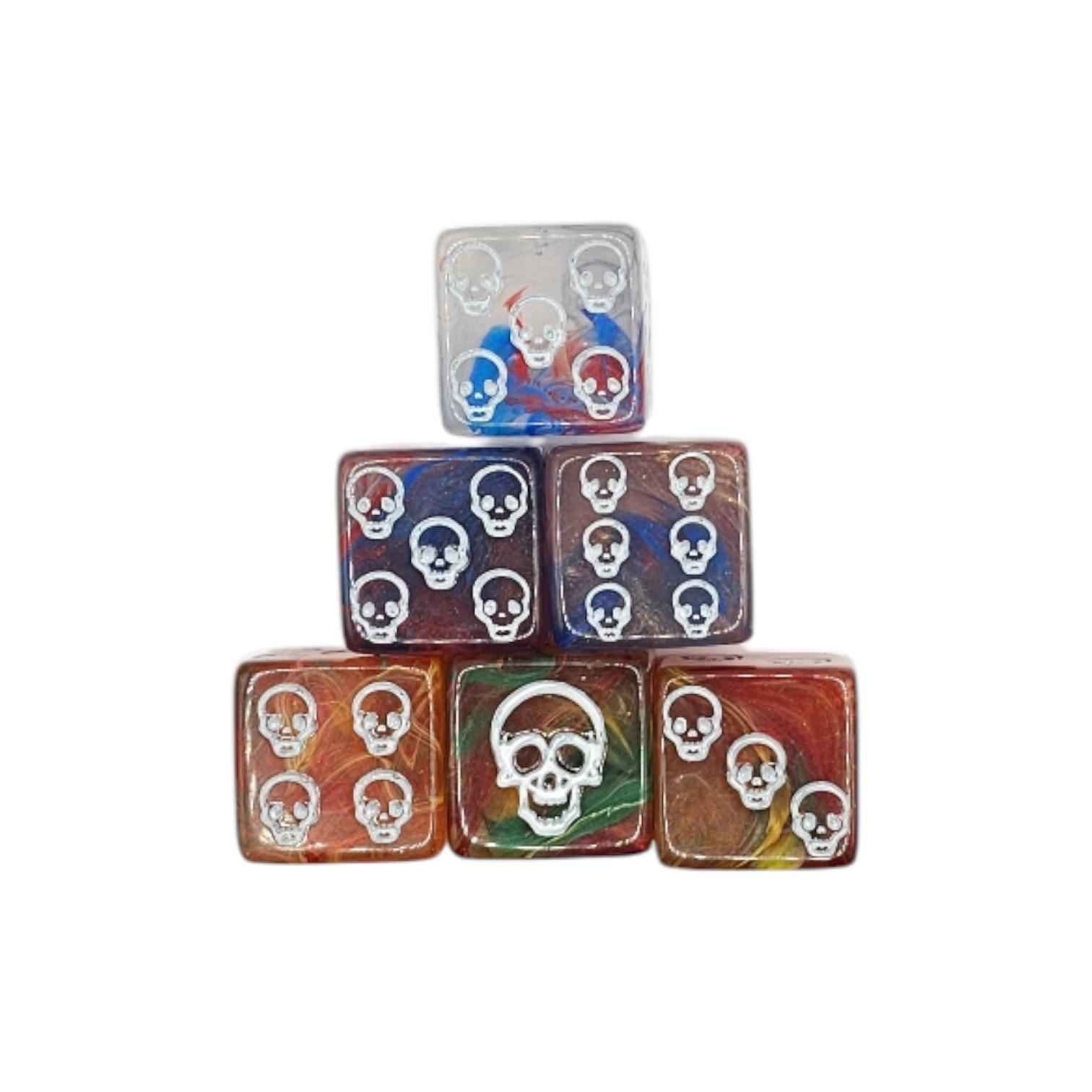Würfelset D6: Skull Mix (12) Blau/ Orange