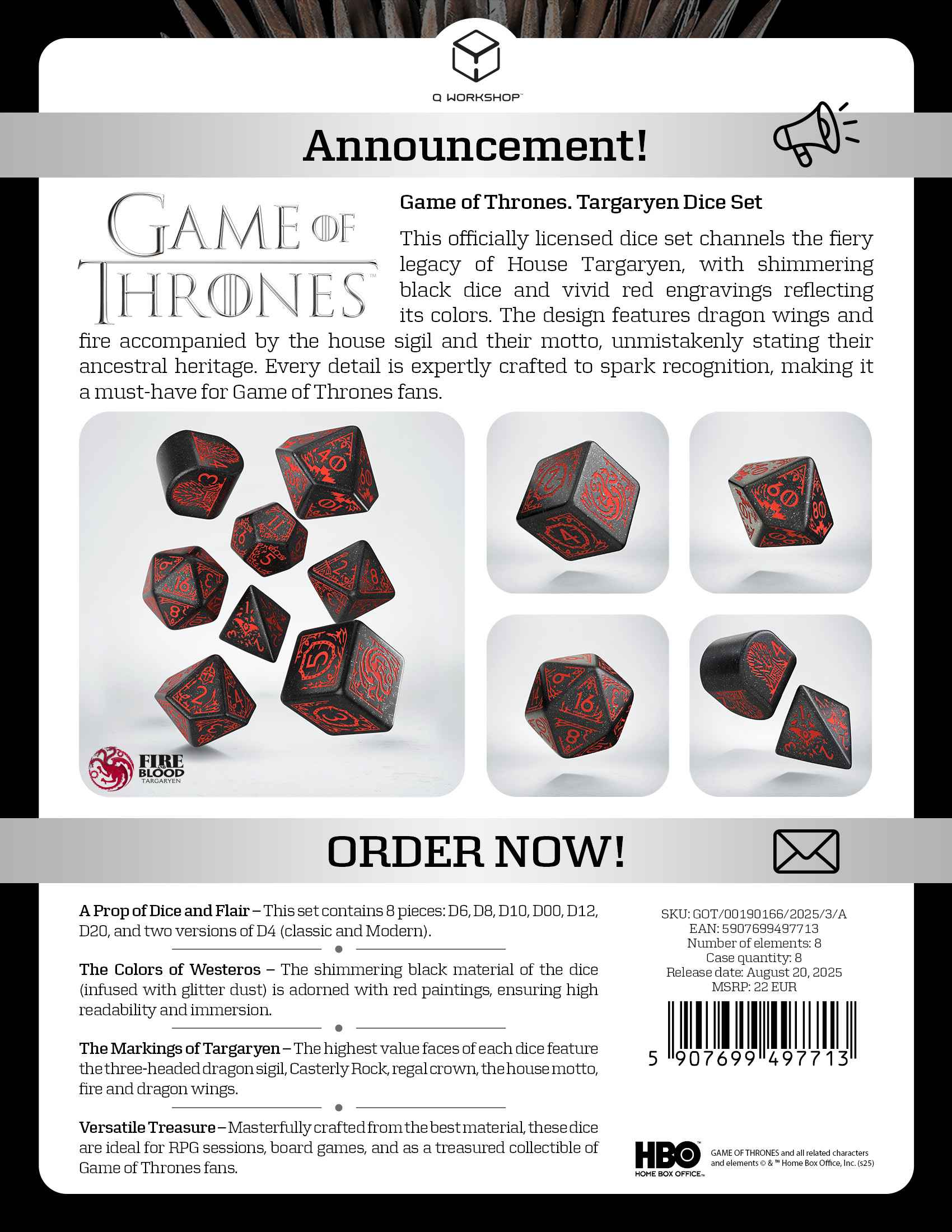 Game of Thrones. Targaryen Dice Set.