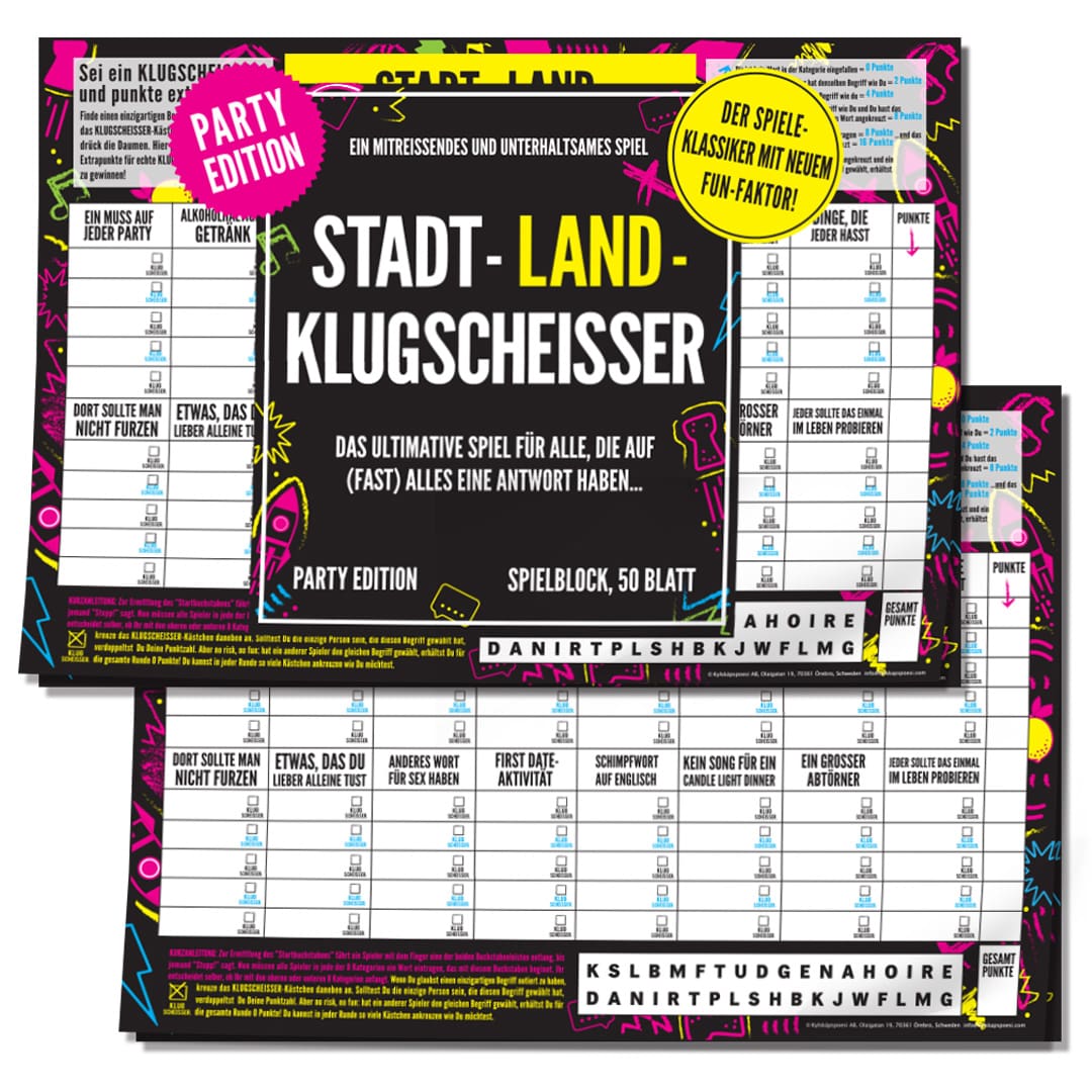 Spielblock Stadt-Land-Klugscheisser – Party Edition