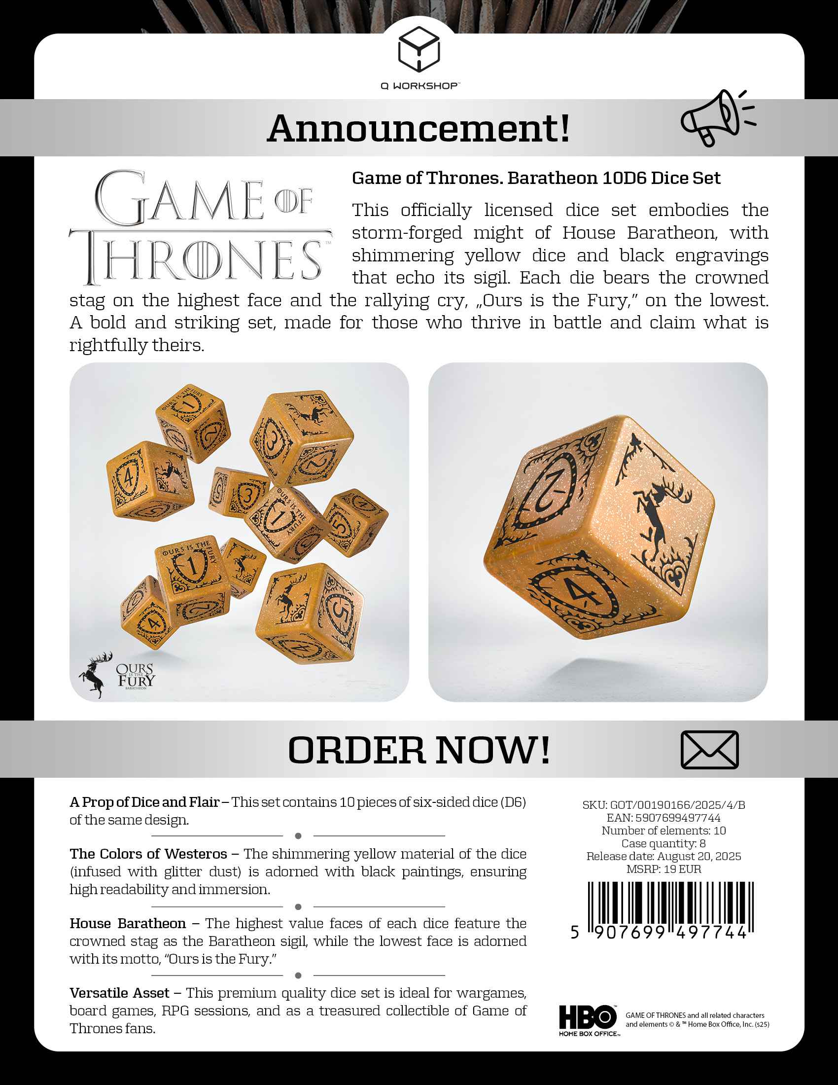 Game of Thrones. Baratheon 10xD6 Dice Set.