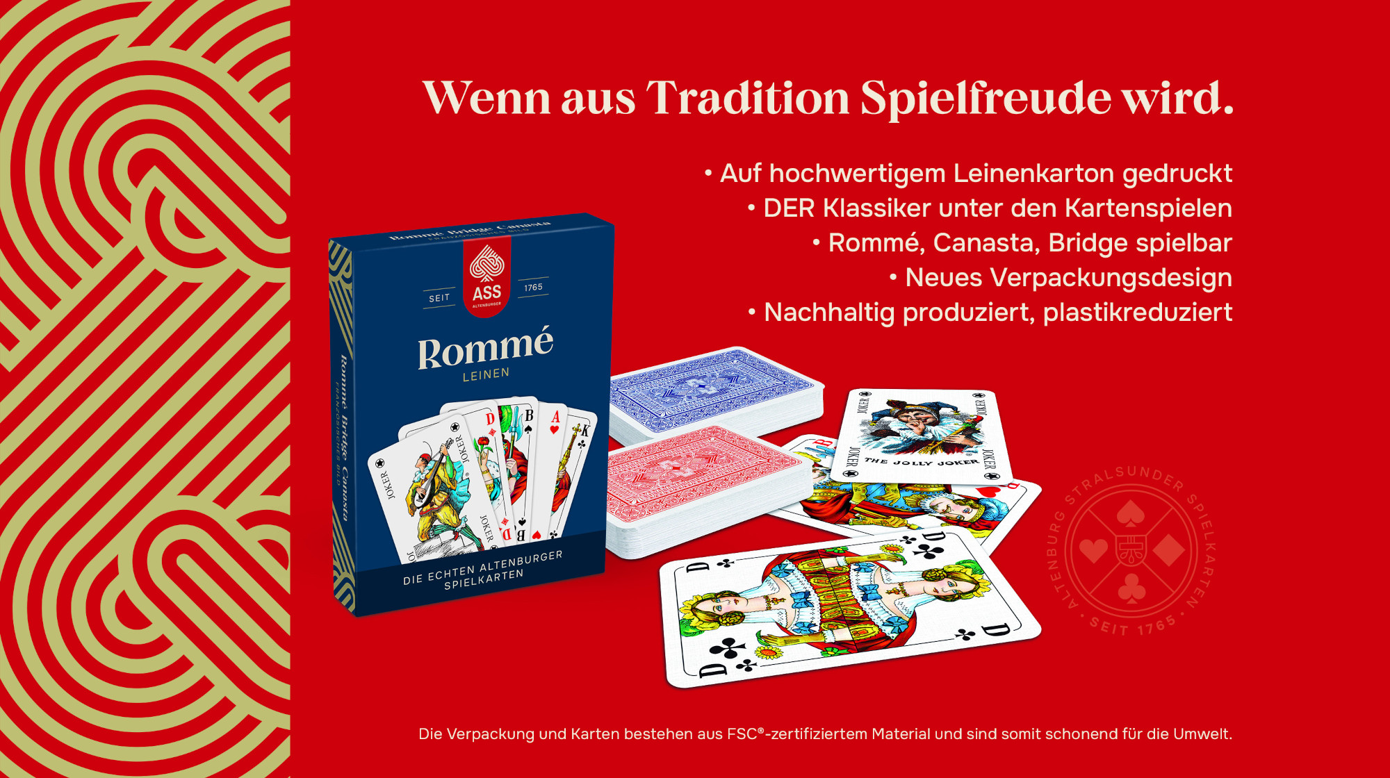 Rommé Leinen, französisches Bild (plastikfrei im Spiel)