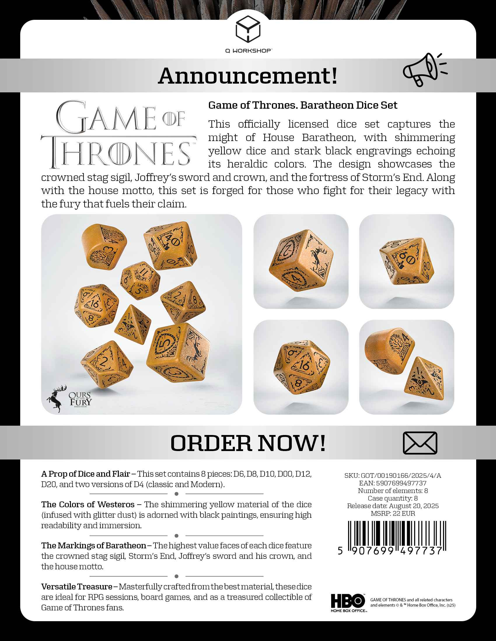 Game of Thrones. Baratheon Dice Set.