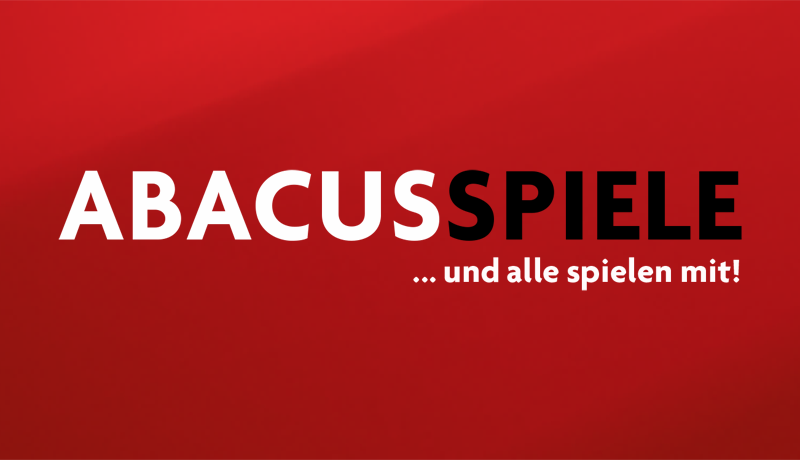 ABACUSSPIELE Logo auf rotem Banner
