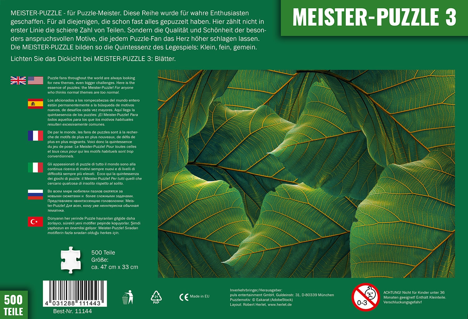 MEISTER-PUZZLE 3 – Blätter (500 Teile)