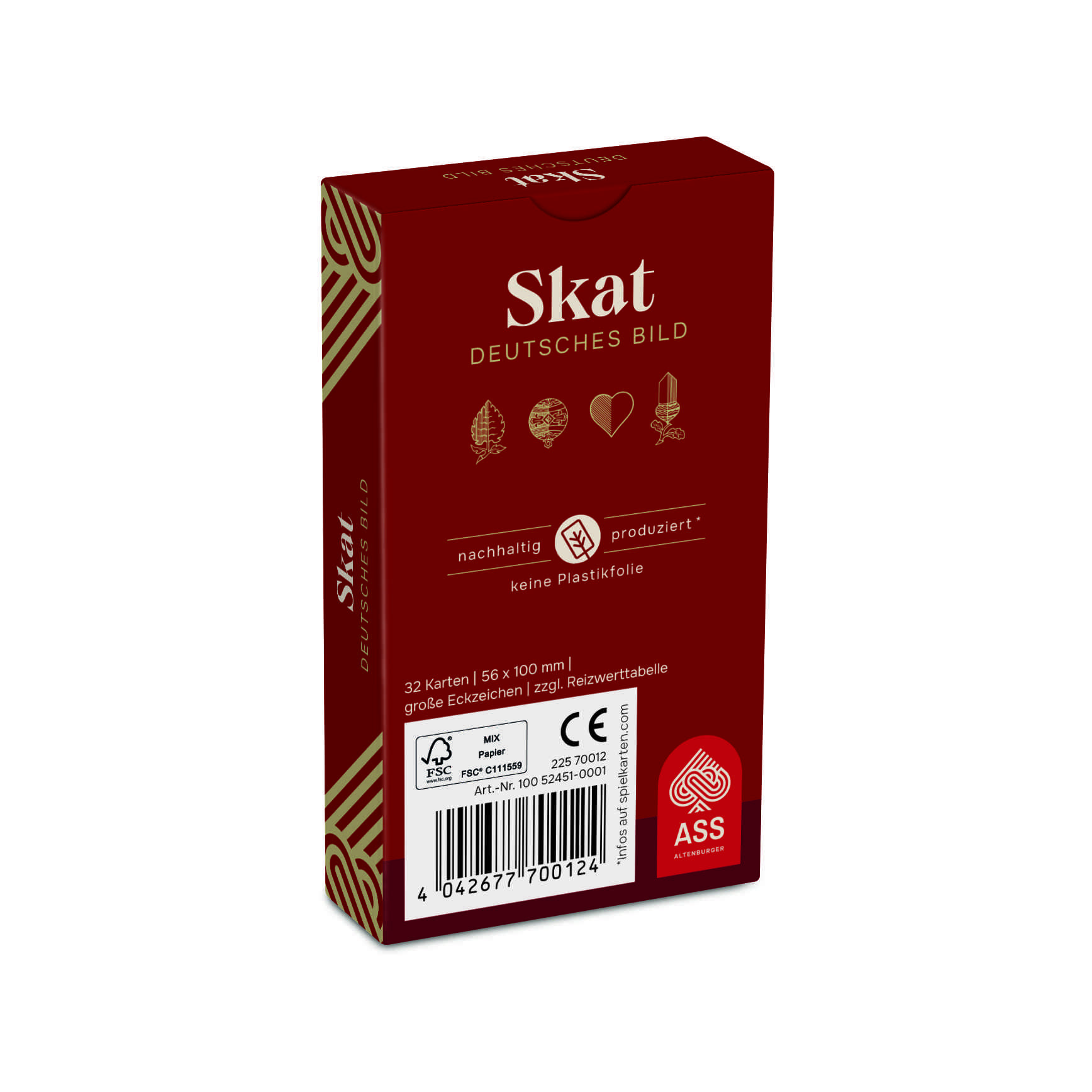 Skat, große Eckzeichen, deutsches Bild (plastikfrei im Spiel)