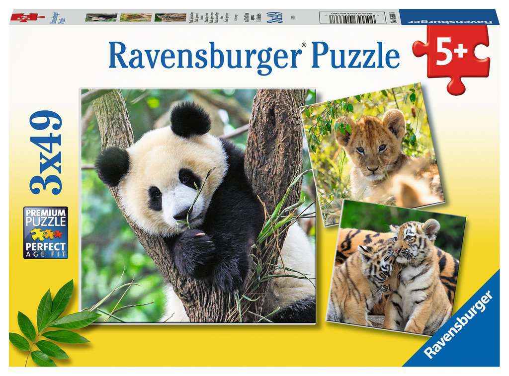Puzzle: Panda, Tiger und Löwe (3x49 Teile)