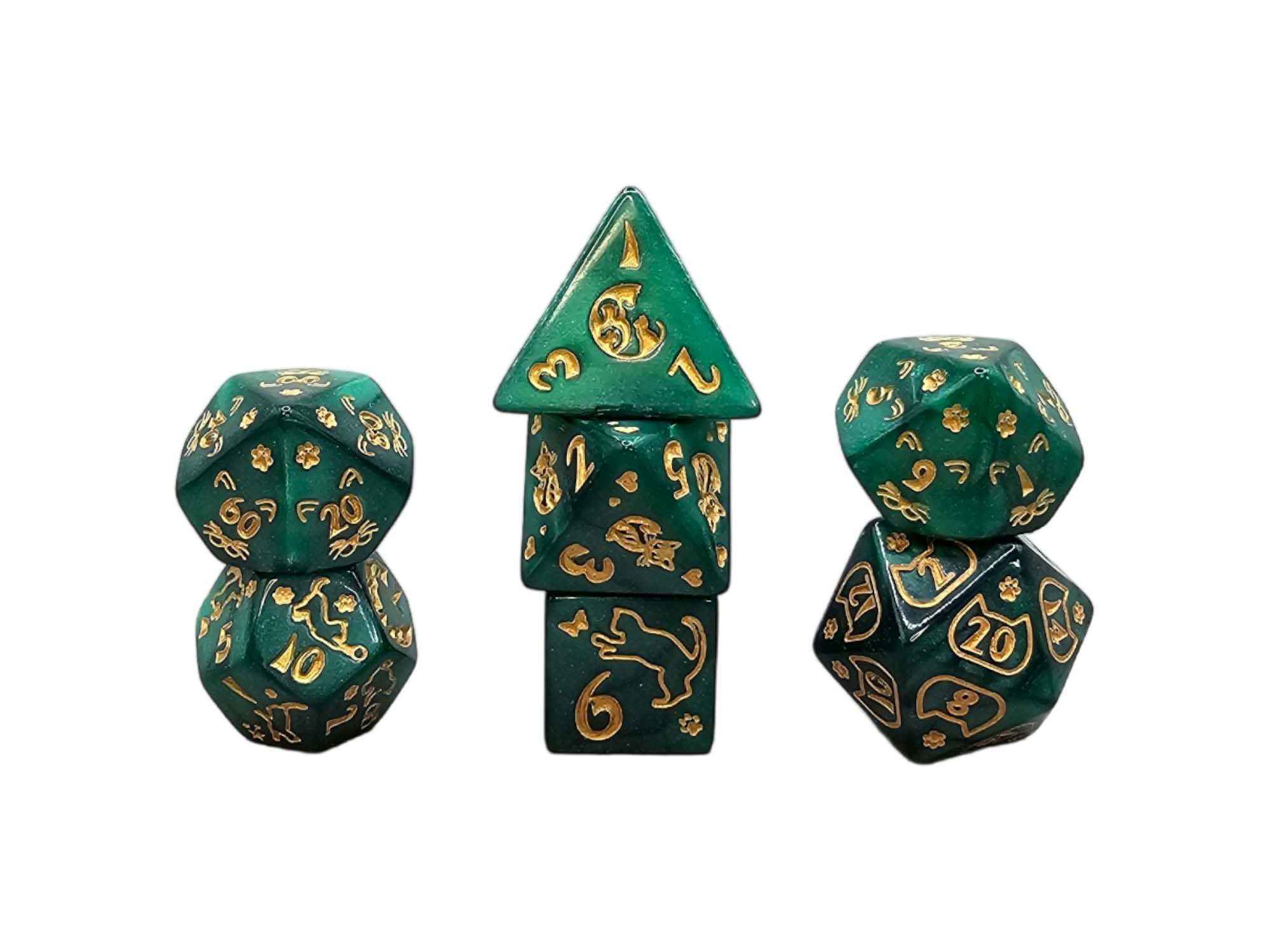 Würfelset Mehrfarbig: Cat ( Grün/Gold)(7)