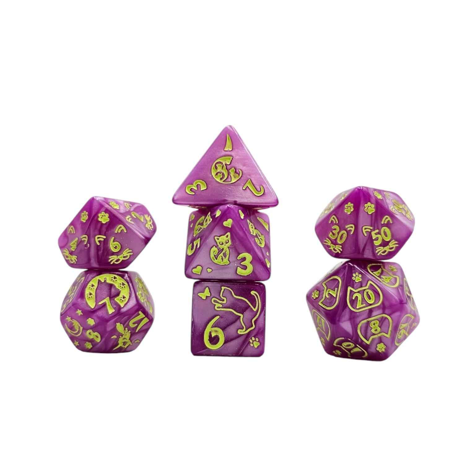 Würfelset Mehrfarbig: Cat ( Pink/Green)(7)