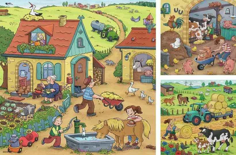 Puzzle: Viel los auf dem Bauernhof (3x49 Teile)