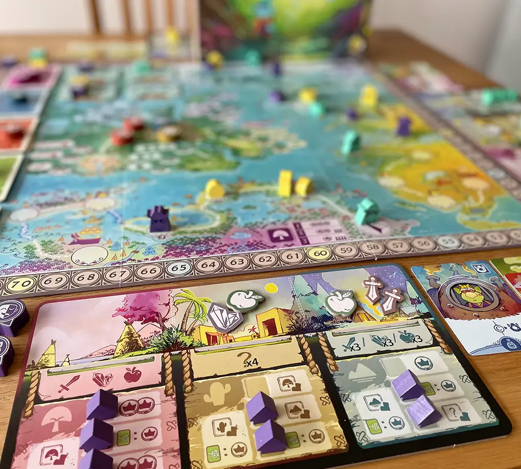 Spielplan und Spielsituation des Brettspiels Navoria