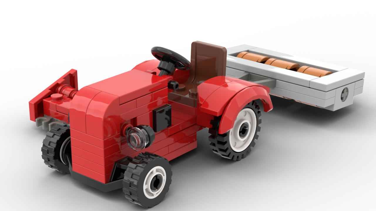 Brickfarm Roter Trecker mit Walze und Mähbalken