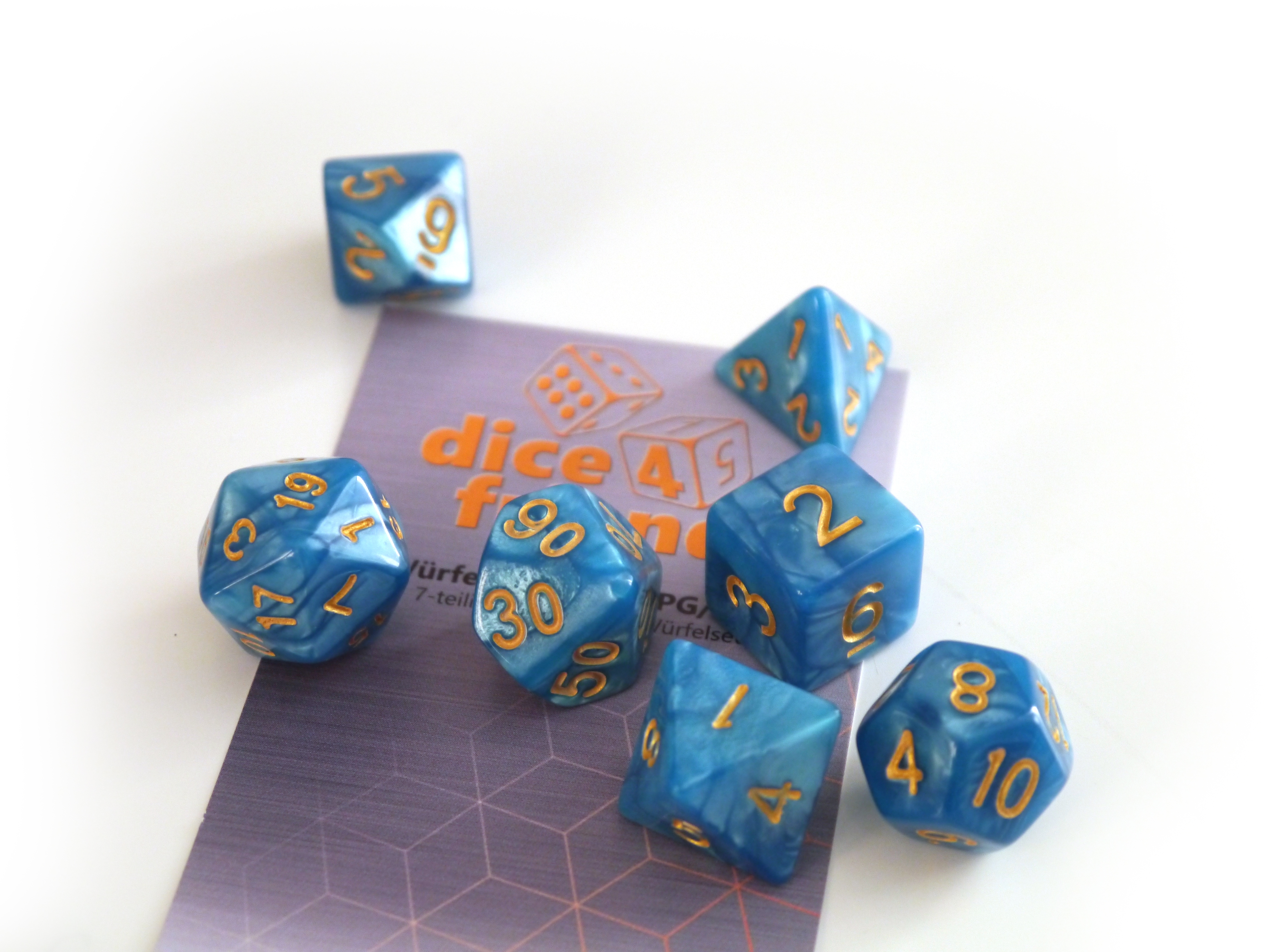 Würfelset Pearl: Azur/Gold (7)
