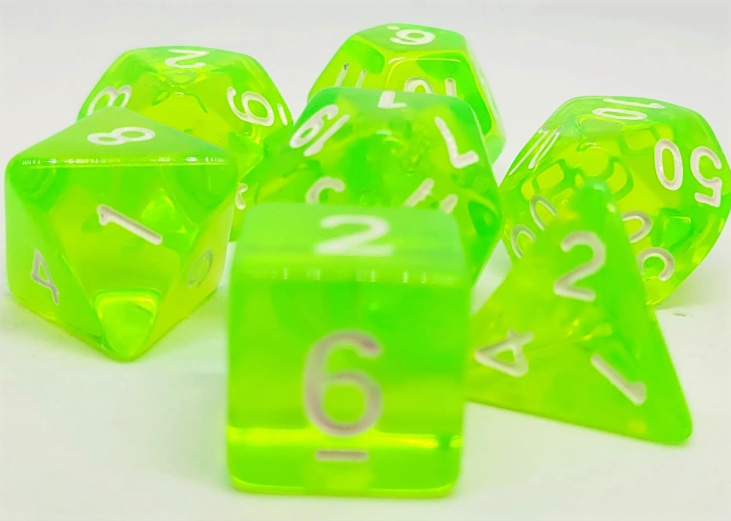 Würfelset Transparent: Lightgreen (7)