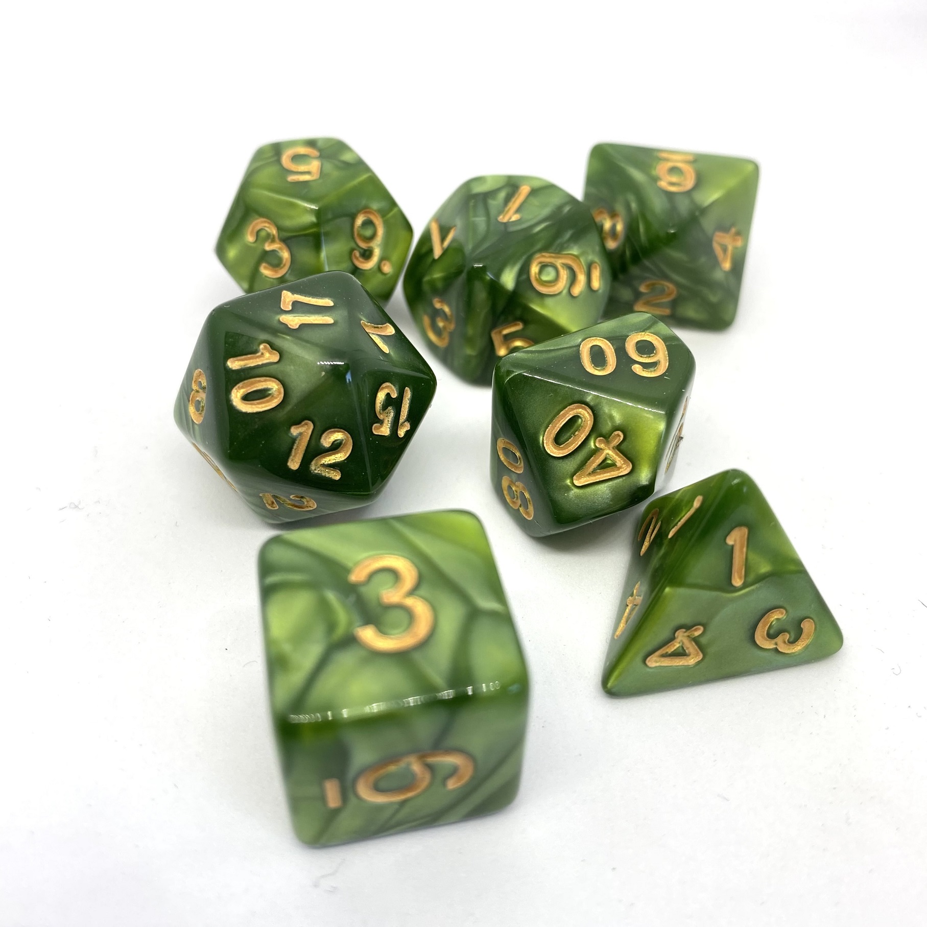 Würfelset Pearl: Mossgreen/Gold (7)