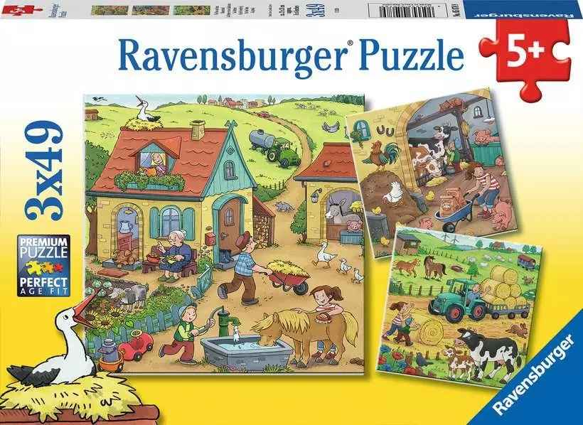 Puzzle: Viel los auf dem Bauernhof (3x49 Teile)