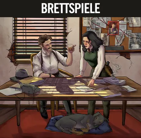 Coverzeichnung des Krimi-Brettspiels Wer hat Mr. Reed getötet?