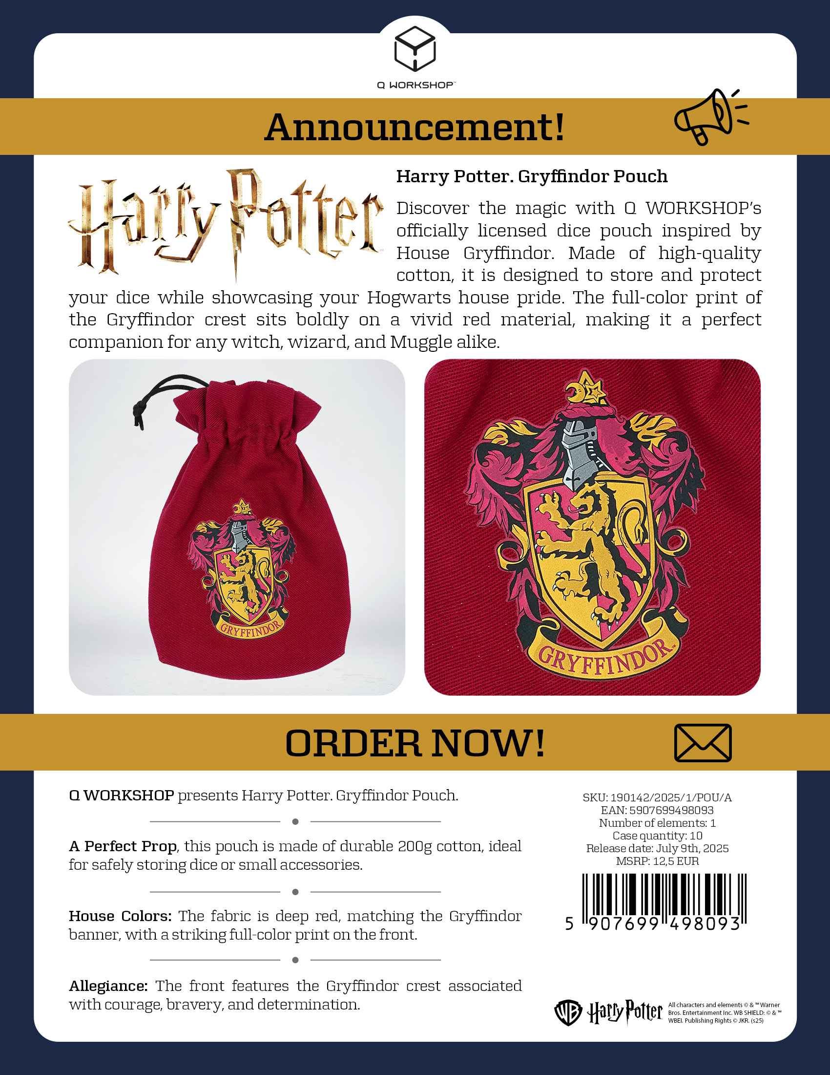 Harry Potter: Gryffindor Dice Pouch