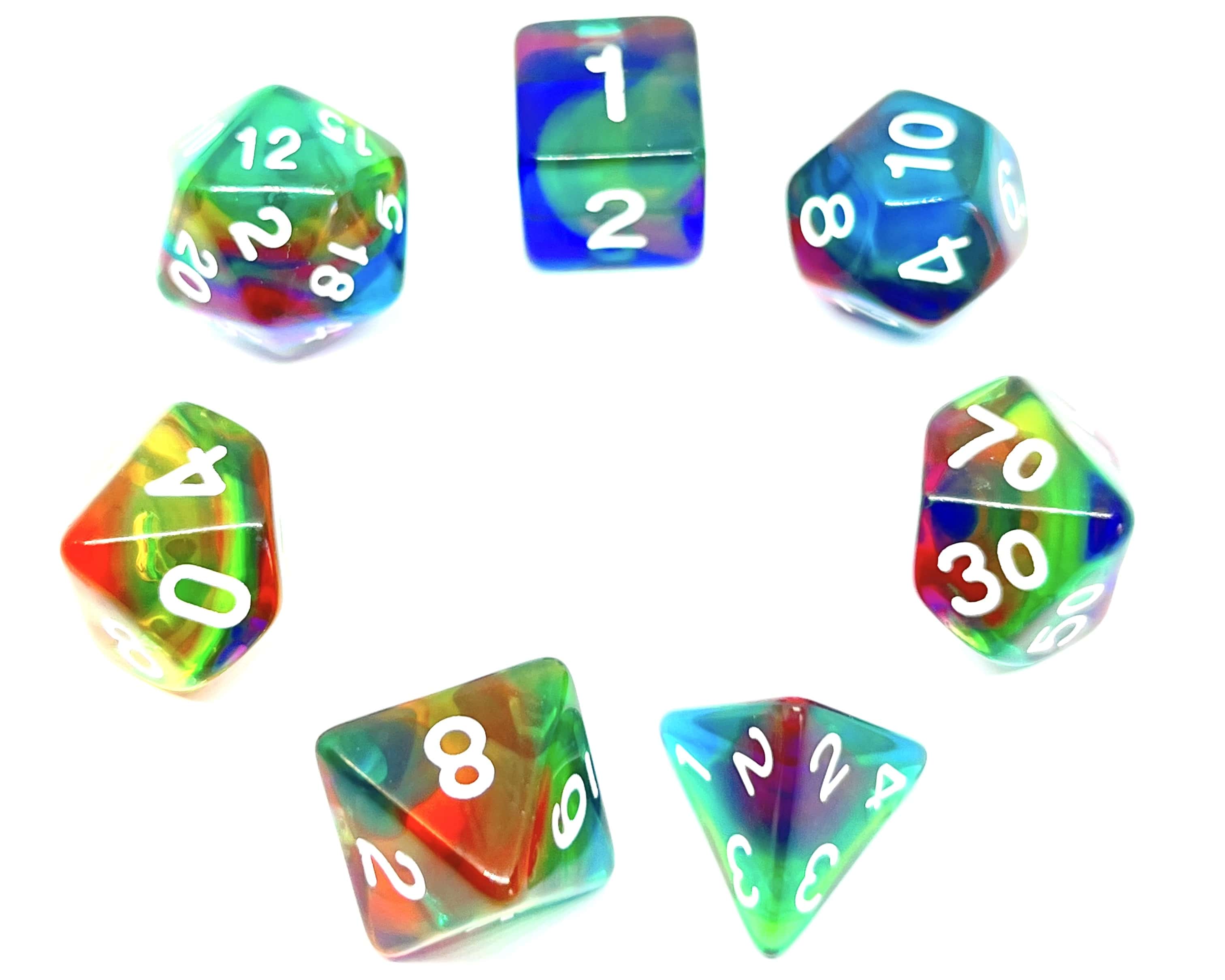 Würfelset Transparent: Rainbow Storm (7)