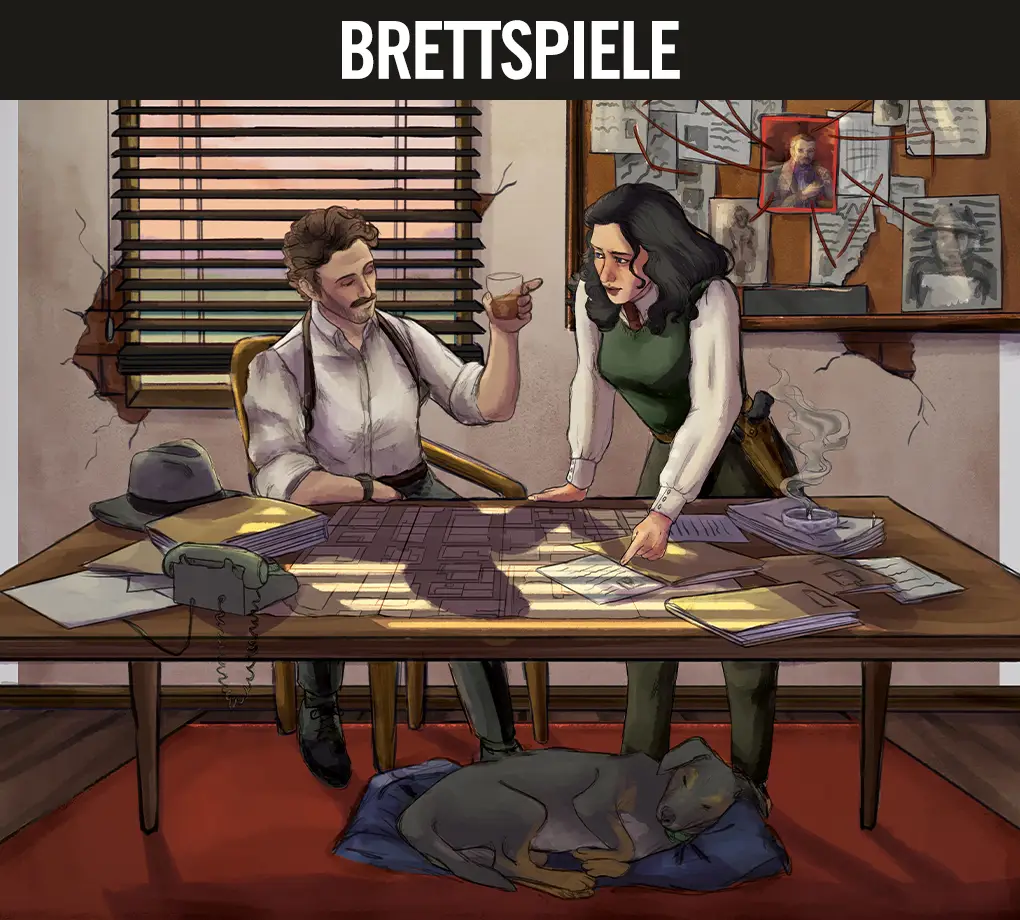 Coverzeichnung des Krimi-Brettspiels Wer hat Mr. Reed getötet?