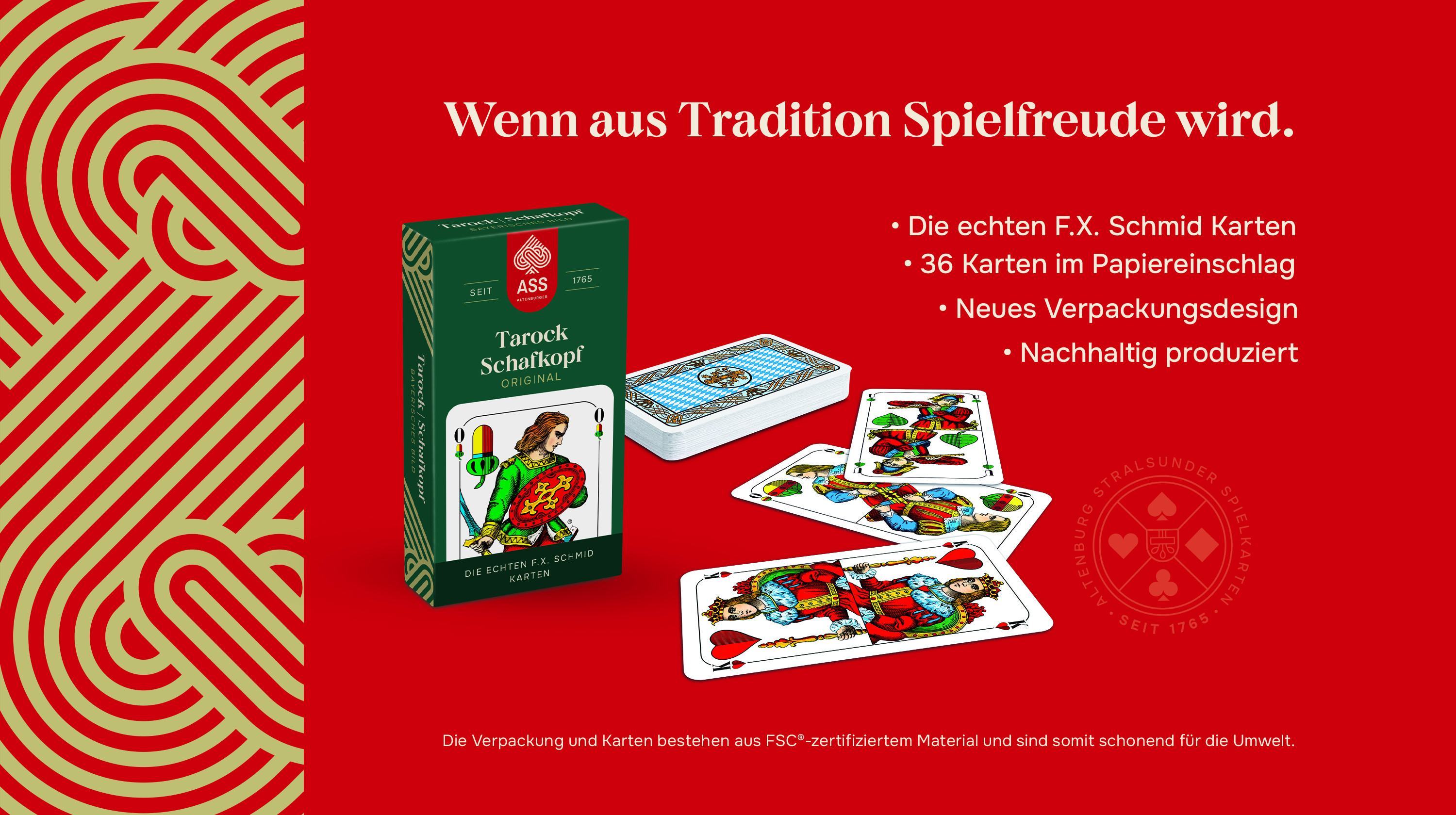 Schafkopf/Tarock, bayerisches Bild in Faltschachtel (plastikfrei im Spiel)