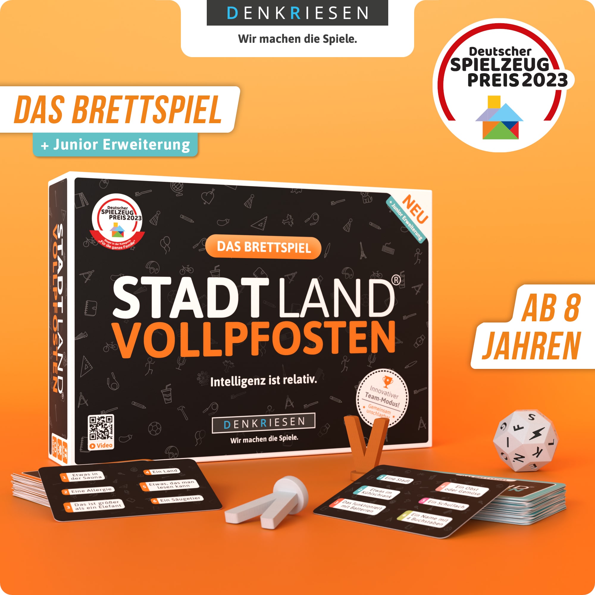 STADT-LAND VOLLPFOSTEN – Das Brettspiel: Grundspiel inkl. Junior Erweiterung