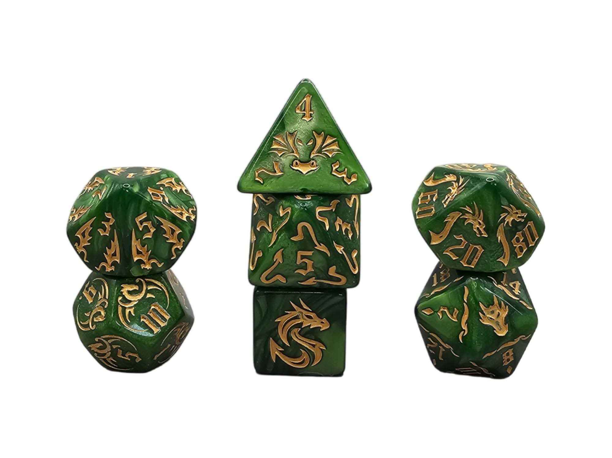 Würfelset Mehrfarbig: Dragon ( Grün/Gold)(7)