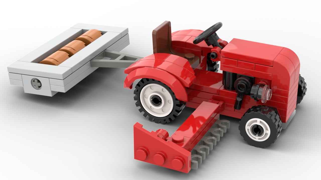 Brickfarm Roter Trecker mit Walze und Mähbalken