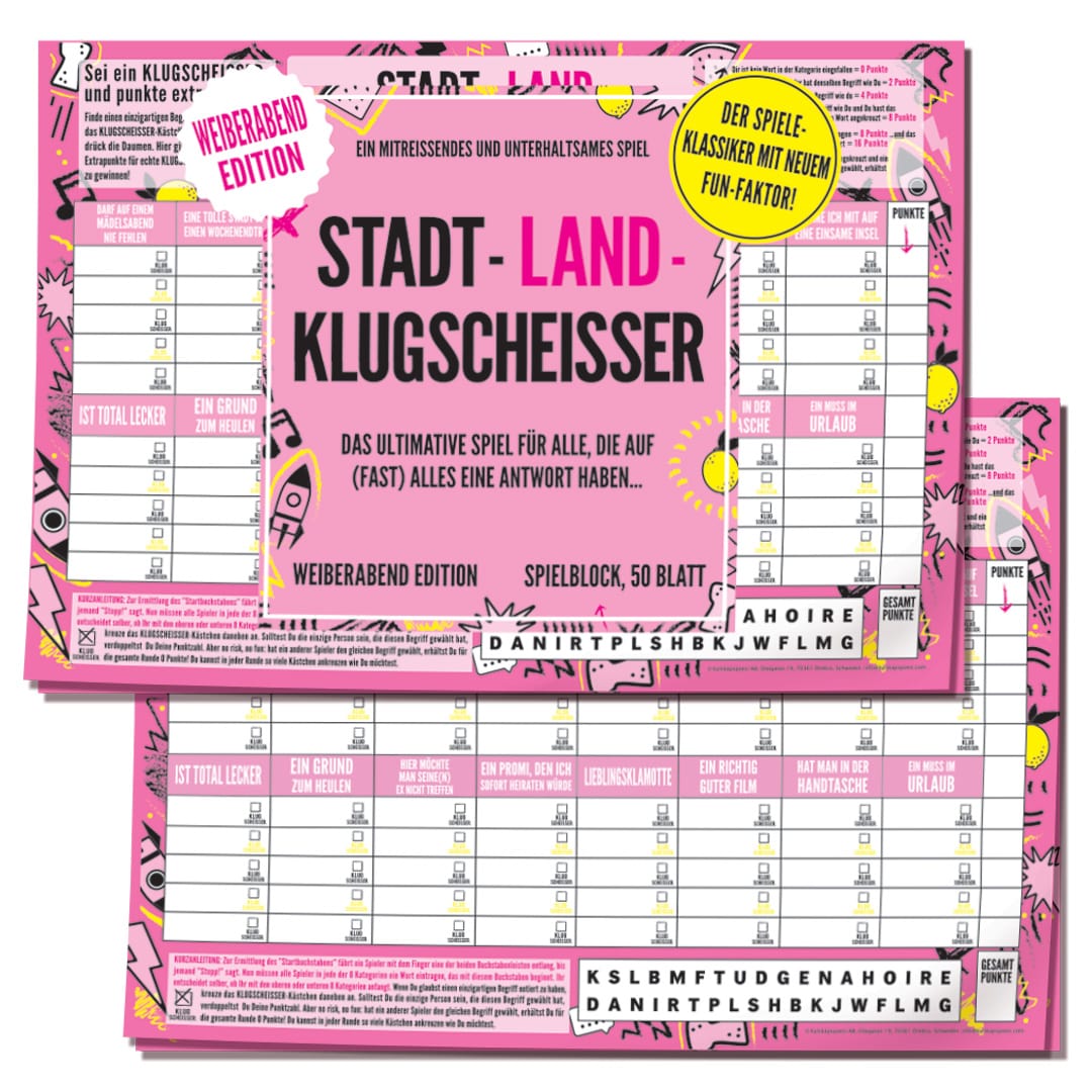 Spielblock Stadt-Land-Klugscheisser – Weiberabend Edition