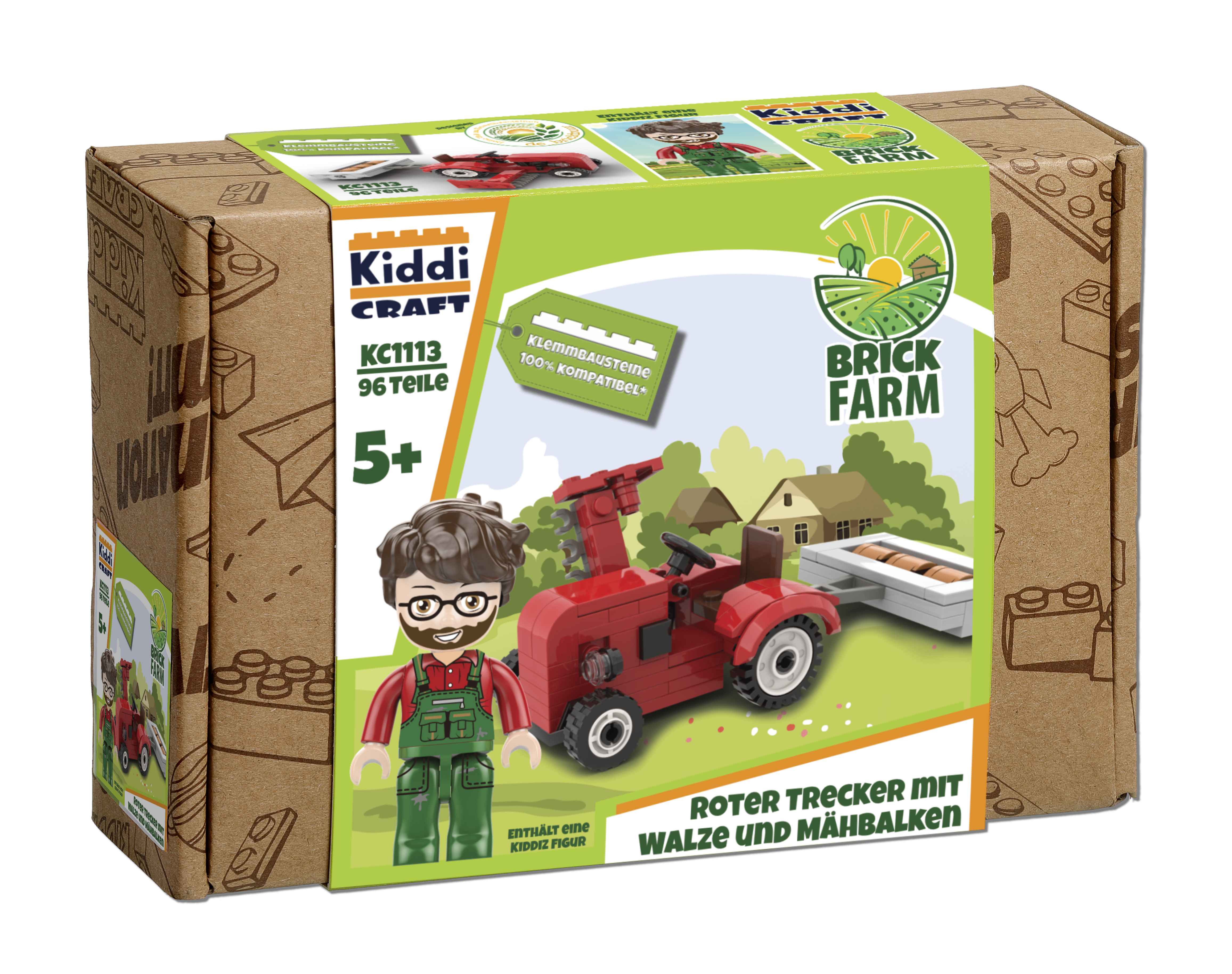 Brickfarm Roter Trecker mit Walze und Mähbalken