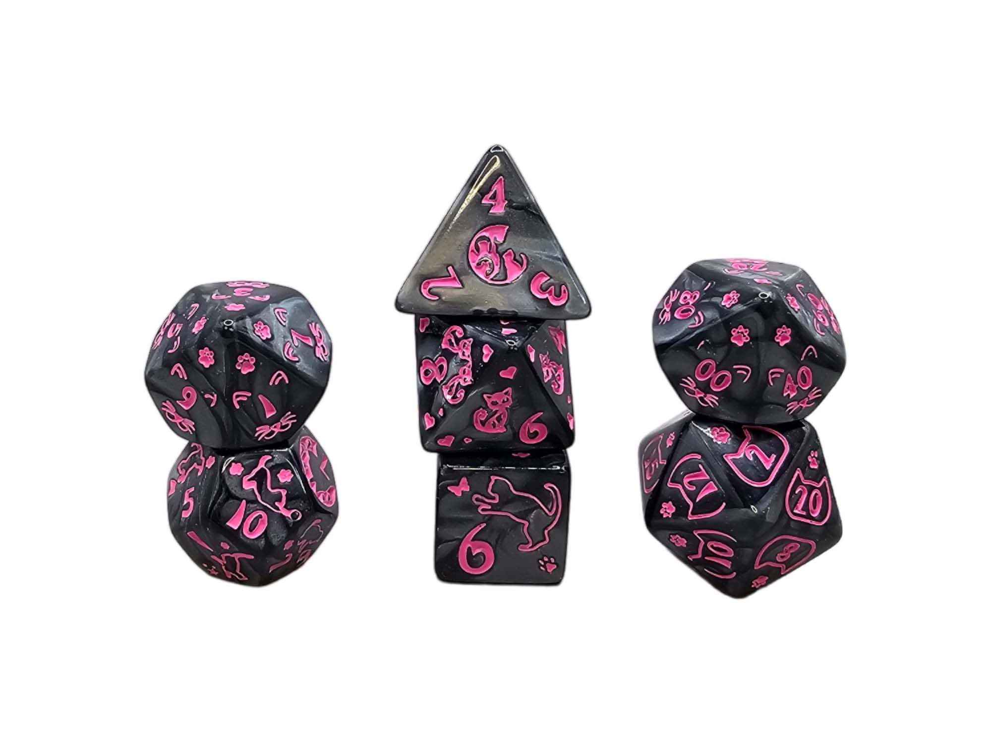 Würfelset Mehrfarbig: Cat ( Schwarz/Pink) (7)