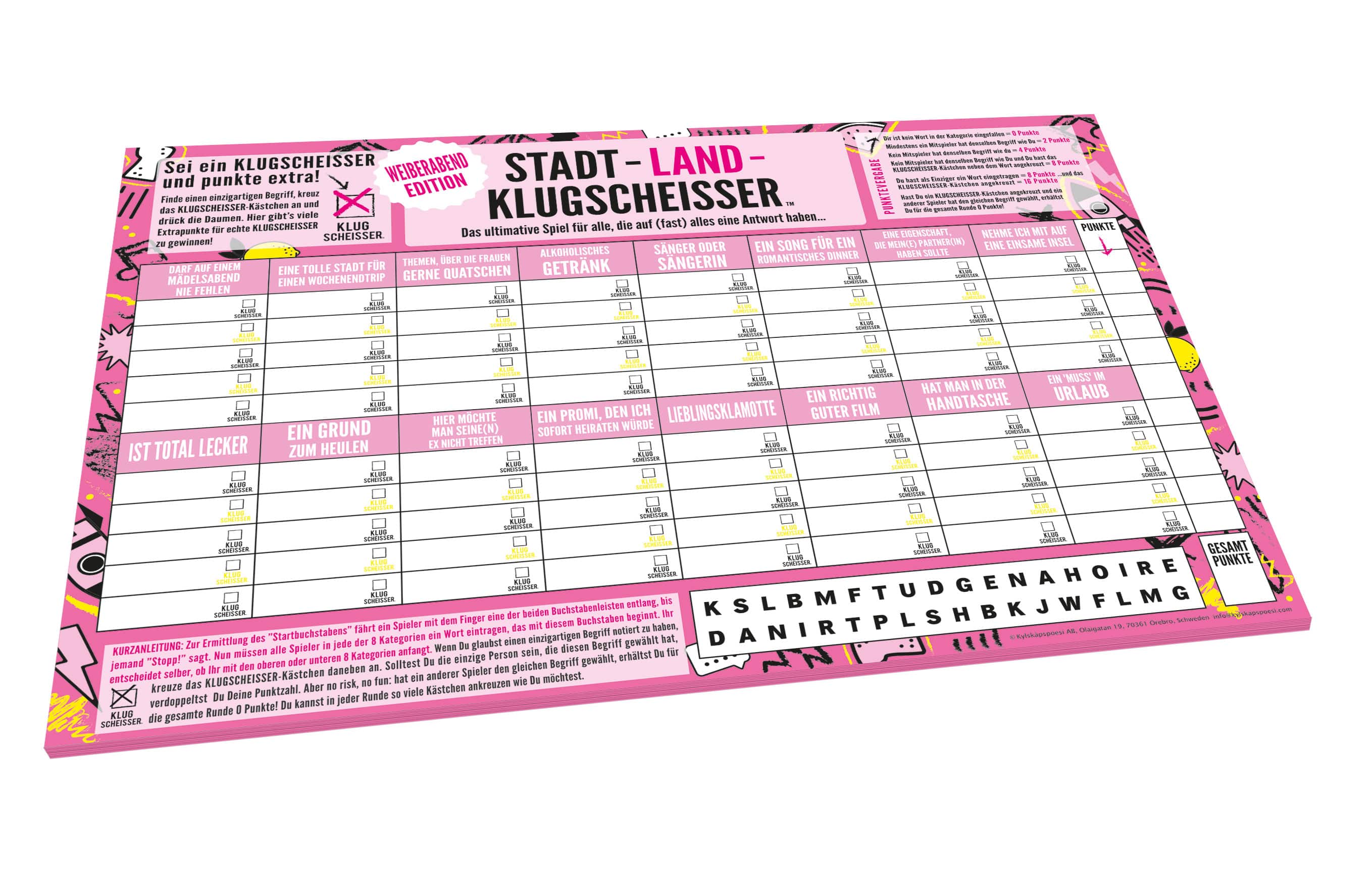Spielblock Stadt-Land-Klugscheisser – Weiberabend Edition