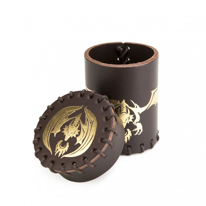 Flying Dragon Leather Dice Cup Brown & Golden