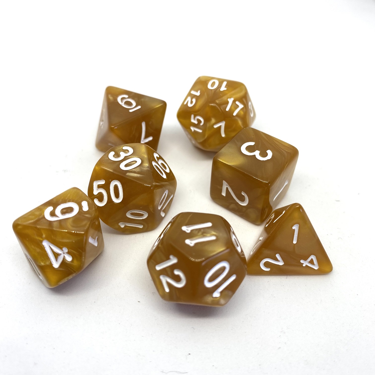 Würfelset Pearl: Toffee/White (7)